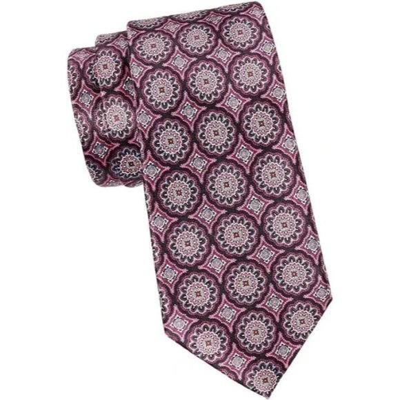 NEW Robert Graham Medallion Print Silk Tie BLACK FUCHSIA ONE SIZE - Picture 1 of 1